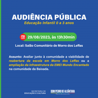 Educação infantil será tema de audiência pública na próxima terça-feira em Dom Pedro de Alcântara